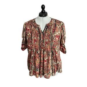 Roaman's Floral Boho Pleated Flounce Lightweight Blouse Size 16W Cottage Hippie